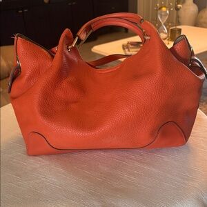 Women's Leather Tote Handbag - Orange